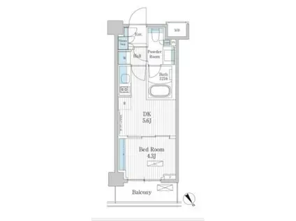 パークアクシス門前仲町テラス(1DK/5階)の間取り写真