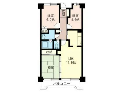 西鶴間ホームズ(3LDK/4階)の間取り写真