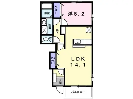ウエストキャッスルC(1LDK/1階)の間取り写真