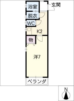 ヒルズ植田(1K/2階)の間取り写真