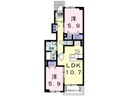 アスカE(2LDK/1階)の間取り写真