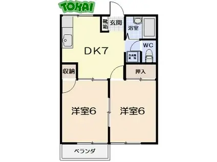 コーポT・K(2DK/1階)の間取り写真