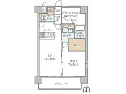 ラフィネ―ル大阪十三(1SLDK/2階)の間取り写真