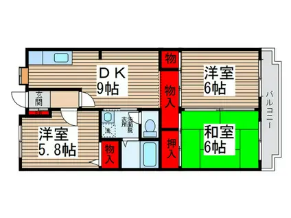 メゾンユウーエ(3DK/2階)の間取り写真