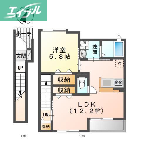 フォレスト庭瀬(1LDK/2階)の間取り写真