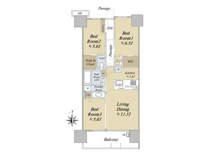 シティテラス金町 C棟(3LDK/3階)の間取り写真