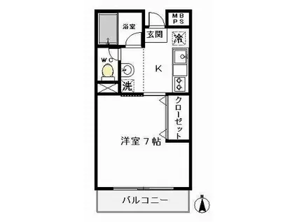 ジュネス向ヶ丘(1K/1階)の間取り写真