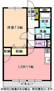 SURPLUS ONEハタダ(1LDK/1階)の間取り写真