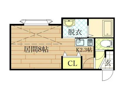 エルム医大前B棟(1K/2階)の間取り写真