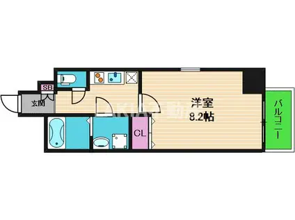 ピアグレース上本町(1K/2階)の間取り写真