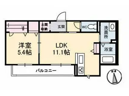 カリーノテラス(1LDK/2階)の間取り写真