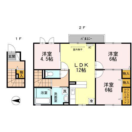 コージーコート法善寺(3LDK/2階)の間取り写真