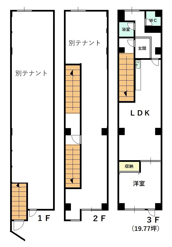 総曲輪2丁目ビル住居用フロア(1LDK/3階)の間取り写真