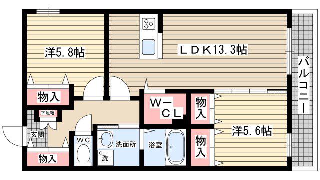 LIZE西宮仁川(2LDK/3階)の間取り写真