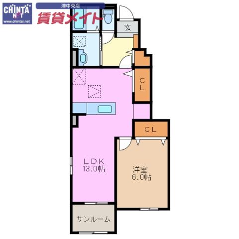 サニースクエアII(1LDK/1階)の間取り写真