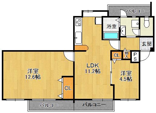 VIEW TERRACE 売布Ⅲ(2LDK/3階)の間取り写真