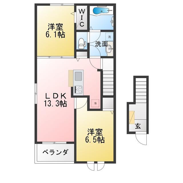 フェリーチェ七和 II(2LDK/2階)の間取り写真