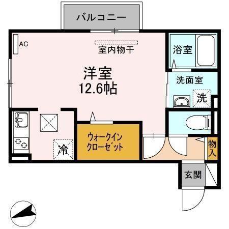 ル・ヴァン・クレールB棟(ワンルーム/1階)の間取り写真