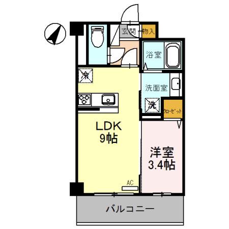 グランアネシス金澤(1LDK/4階)の間取り写真