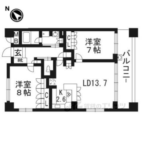 リーガル京都四条河原町通Ⅱ(2LDK/9階)の間取り写真