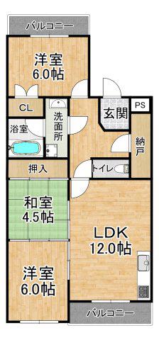 ハピネス(3LDK/4階)の間取り写真