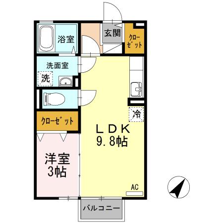 ライムヒル80(1LDK/2階)の間取り写真