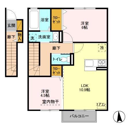 ゼピュロス学園の森 H(2LDK/2階)の間取り写真