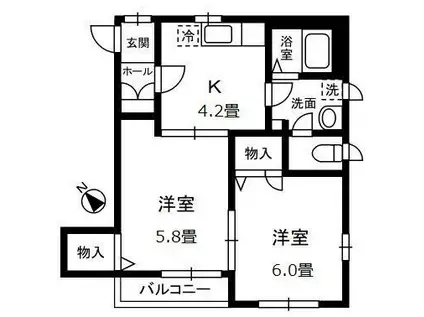 ビエナ赤坂(2K/3階)の間取り写真