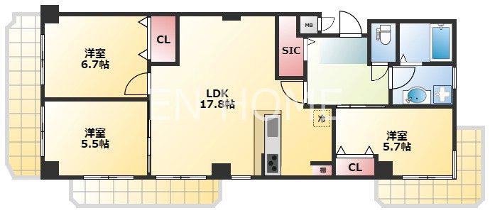 グランドール夕陽ヶ丘(3LDK/6階)の間取り写真