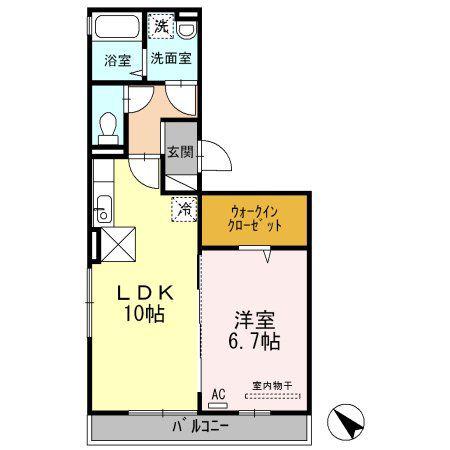 ニューハイツタリカドE(1LDK/2階)の間取り写真