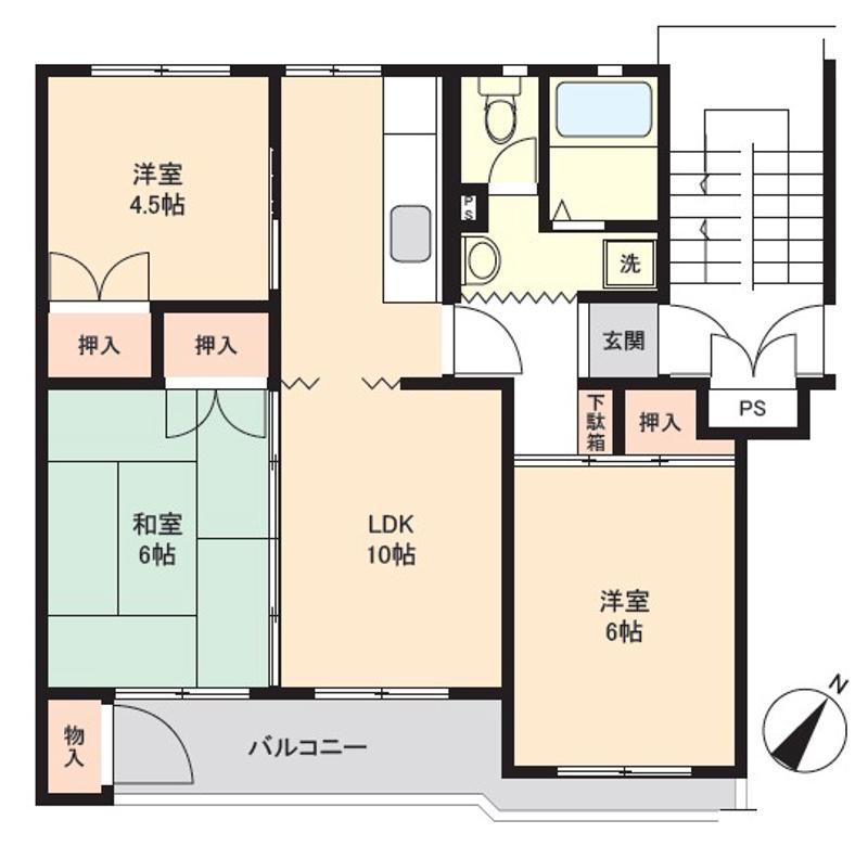 白幡西4号棟(3LDK/4階)の間取り写真