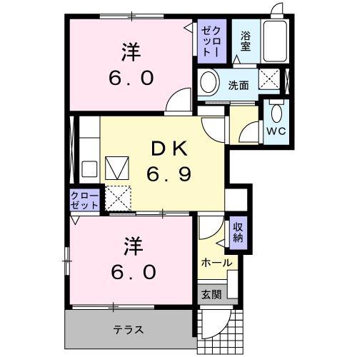 ティーハーベストA(2DK/1階)の間取り写真