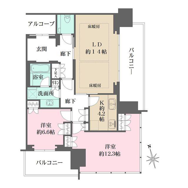 グラングリーン大阪 THE ノース RESIDENCE(2LDK/23階)の間取り写真