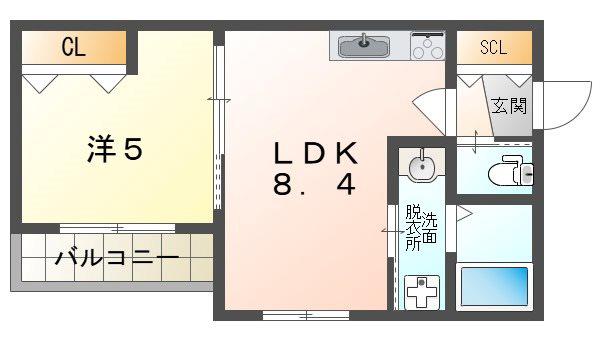 LUXE イーストI(1LDK/2階)の間取り写真