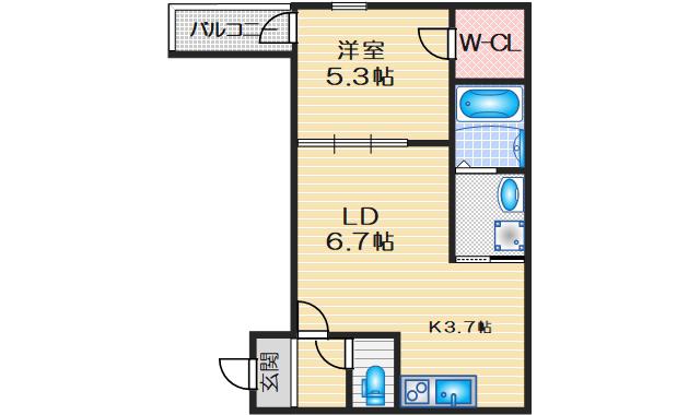 フジパレス岸部中(1LDK/2階)の間取り写真
