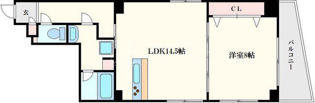 ゼウス内久宝寺(1LDK/9階)の間取り写真