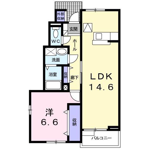 エストシャトーA(1LDK/1階)の間取り写真