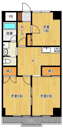グランディール藤清 弐番館(3DK/2階)の間取り写真