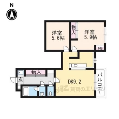聖護院谷口マンション(2LDK/2階)の間取り写真