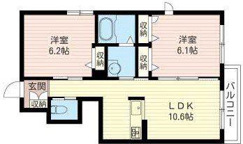 シャルマンD(2LDK/1階)の間取り写真