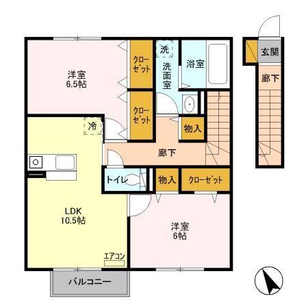 シュエット赤山II(2LDK/2階)の間取り写真