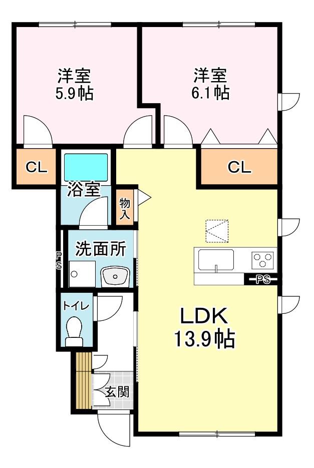 シャーメゾン坪井(2LDK/1階)の間取り写真