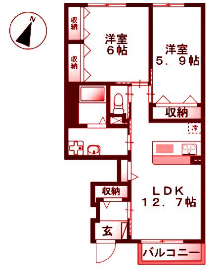 マノワールII(2LDK/1階)の間取り写真