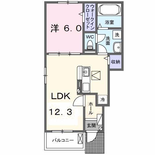 フルールI(1LDK/1階)の間取り写真