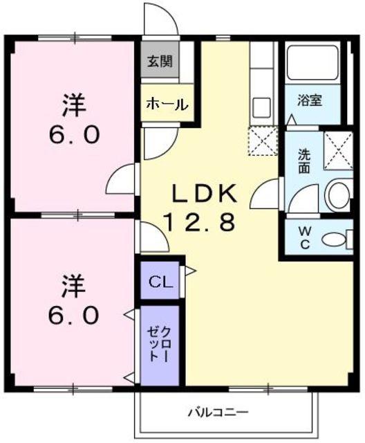 ジュネスコーポ(2LDK/2階)の間取り写真