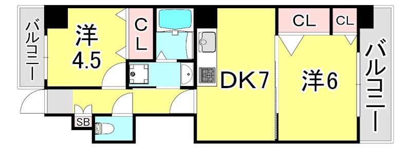 ラ・ルミエール藤井(2LDK/6階)の間取り写真