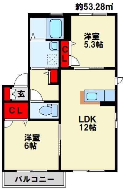 メイプルJ(2LDK/1階)の間取り写真