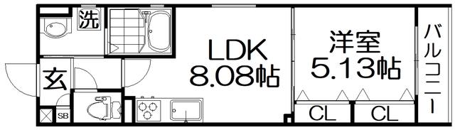 セレニティ出雲町A棟(1LDK/1階)の間取り写真