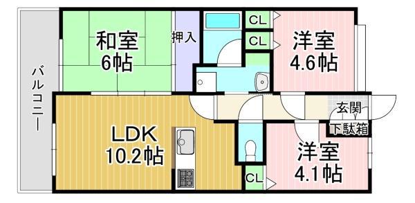 朝日プラザ伏見桂川 214号(3LDK/2階)の間取り写真