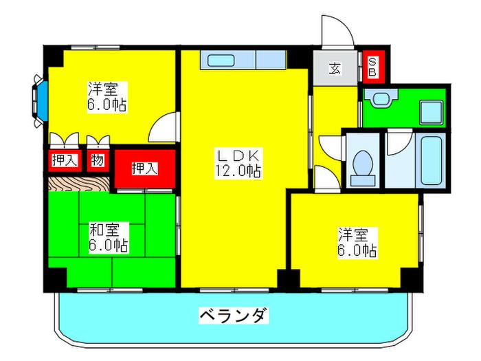 ファミール難波宮(3LDK/3階)の間取り写真